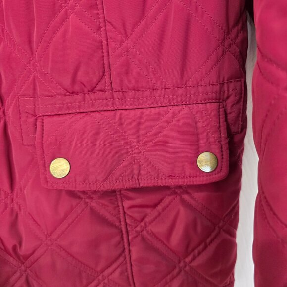 Talbots Petite Diamond Quilted Faux Fur Lined Snap Front Jacket Deep Red Large - Picture 3 of 11